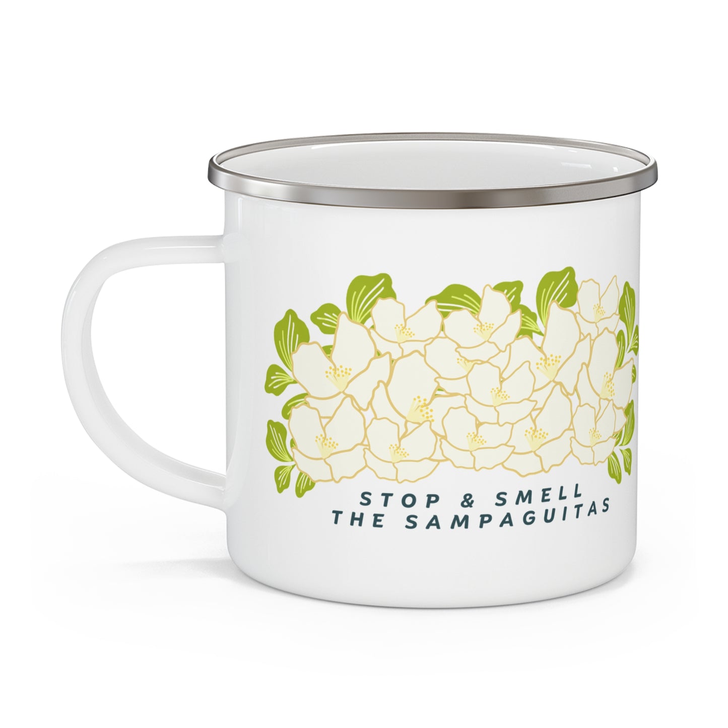 Stop and Smell the Sampaguitas Self-Care Enamel Mug