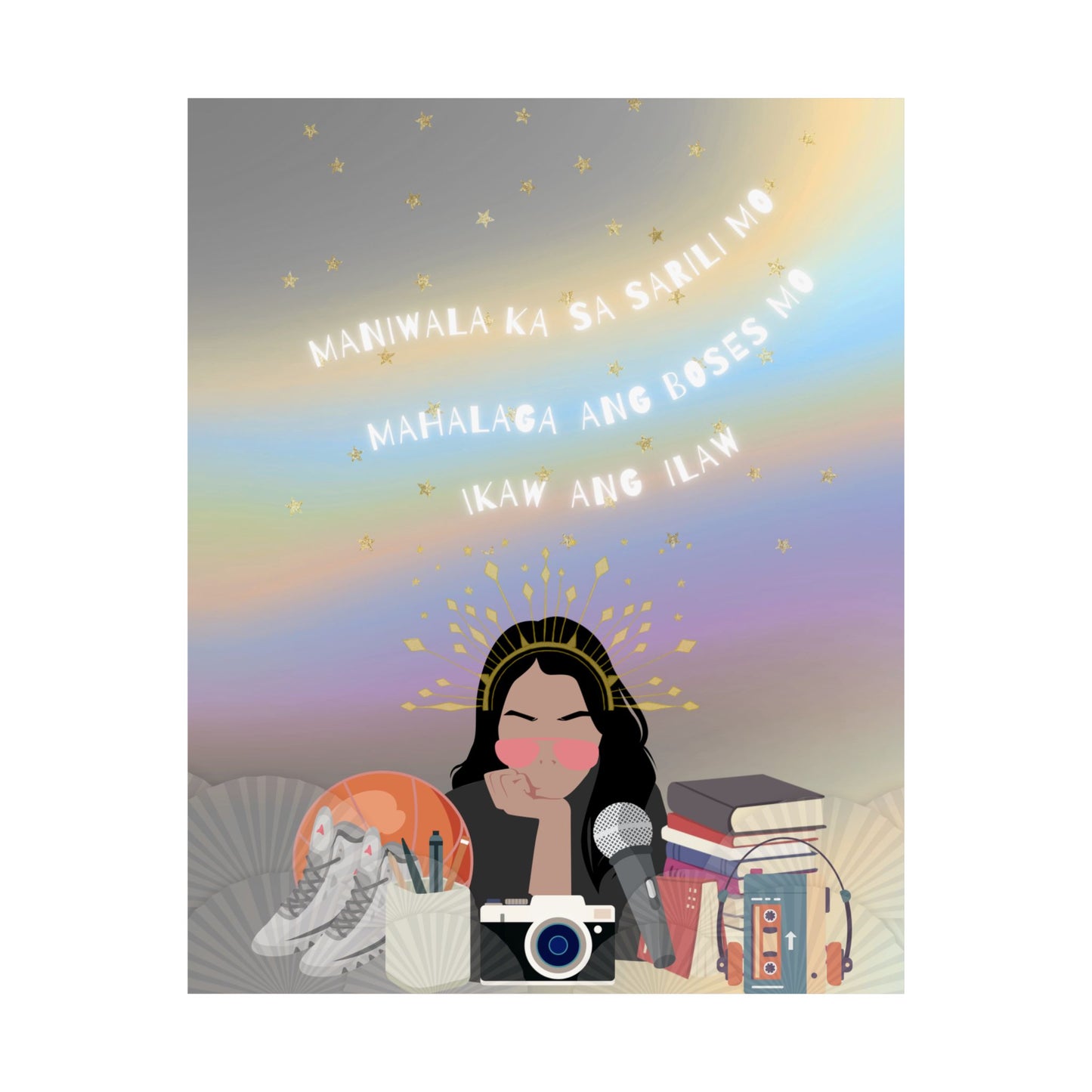 Believe in Yourself — Filipino Inspirational Art Print with Camera, Books & Quote
