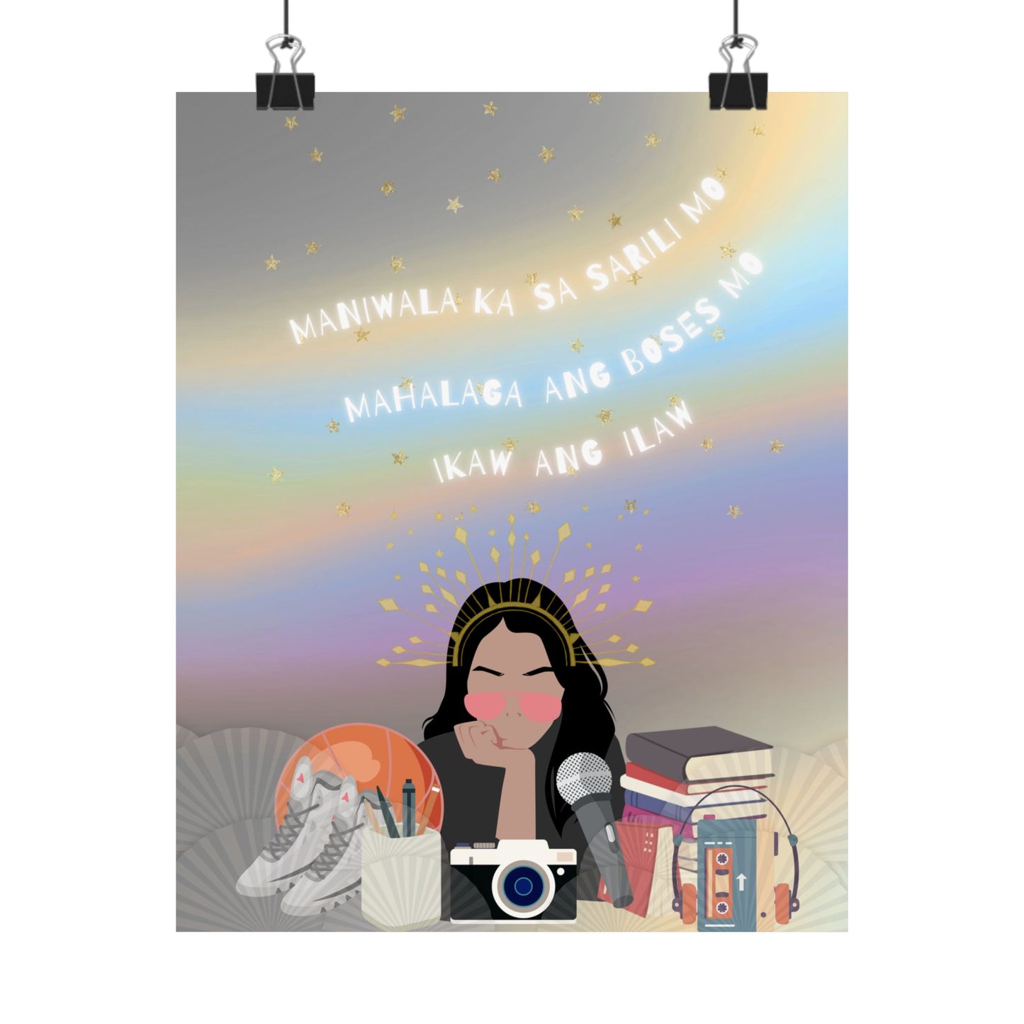 Believe in Yourself — Filipino Inspirational Art Print with Camera, Books & Quote